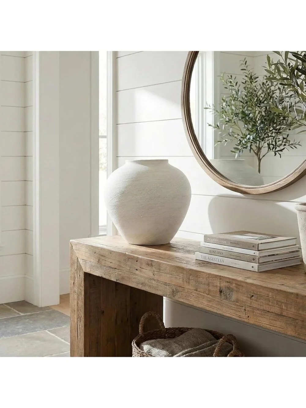 11 Wide Large White Vase Centerpieces Textured Stone Look Rustic Farmhouse Decor